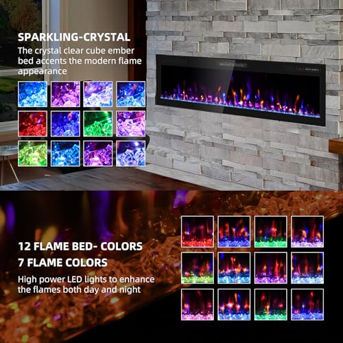 60" Recessed Electric Fireplace with Remote Control