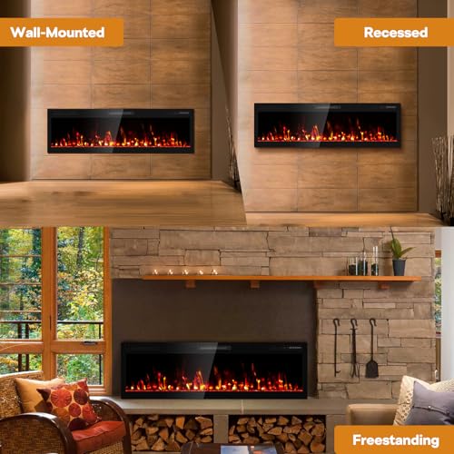 60" Recessed Electric Fireplace with Remote Control