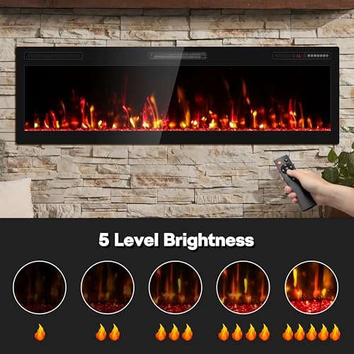 60" Recessed Electric Fireplace with Remote Control