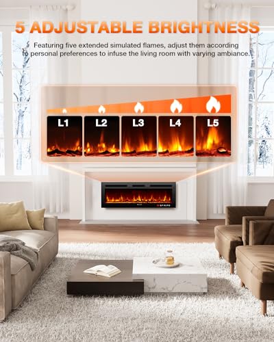 Visveil Wall Mounted Electric Fireplace with Remote