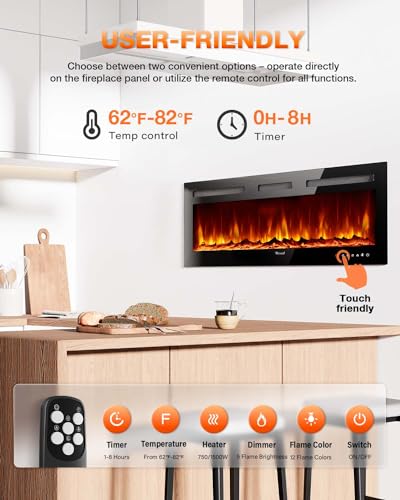 Visveil Wall Mounted Electric Fireplace with Remote