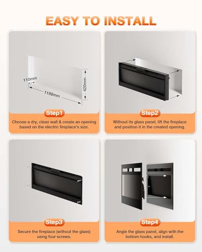 Visveil Wall Mounted Electric Fireplace with Remote