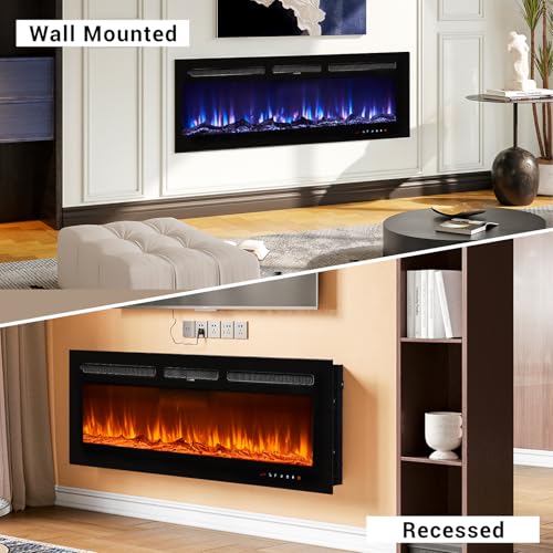 50" Wall Mounted Electric Fireplace with Remote Control