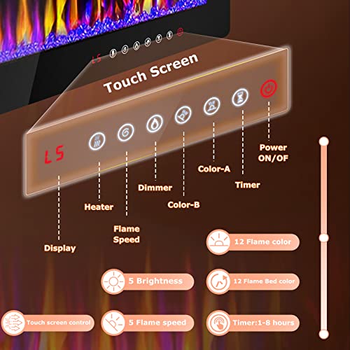 LEMBERI 50" Recessed Electric Fireplace with Remote