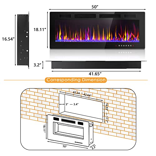 LEMBERI 50" Recessed Electric Fireplace with Remote