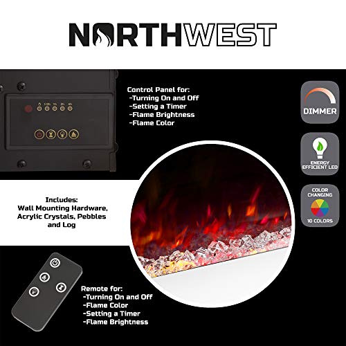50-Inch Wall Mounted Electric Fireplace with LED Flames