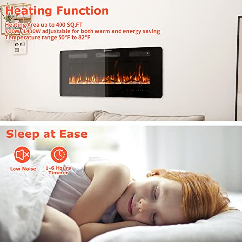 FODINGHILL 50" Wall Mounted Electric Fireplace Heater