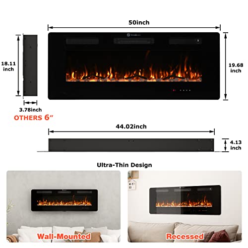 FODINGHILL 50" Wall Mounted Electric Fireplace Heater