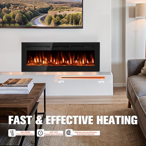 60-Inch Electric Fireplace with Remote Control