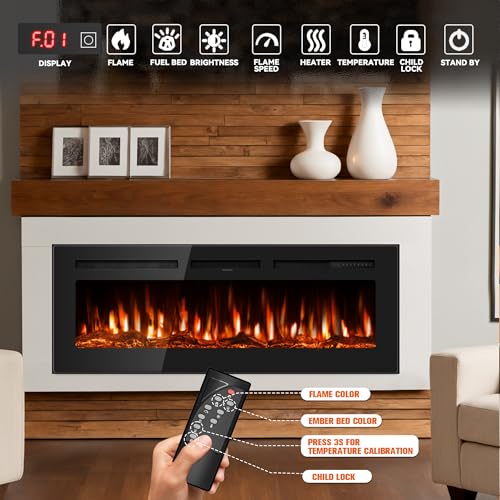 60-Inch Electric Fireplace with Remote Control