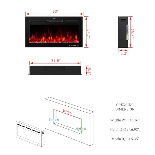 Vinmount 33" Smart Electric Fireplace Insert