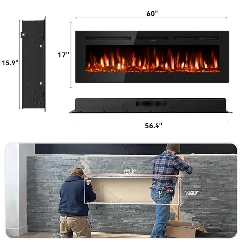 60-Inch Electric Fireplace with Remote Control
