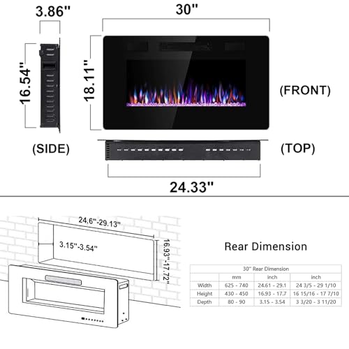 Joy Pebble 30" Electric Fireplace Insert with Remote