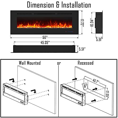 Cheerway 50" Wall-Mounted Electric Fireplace with Heater
