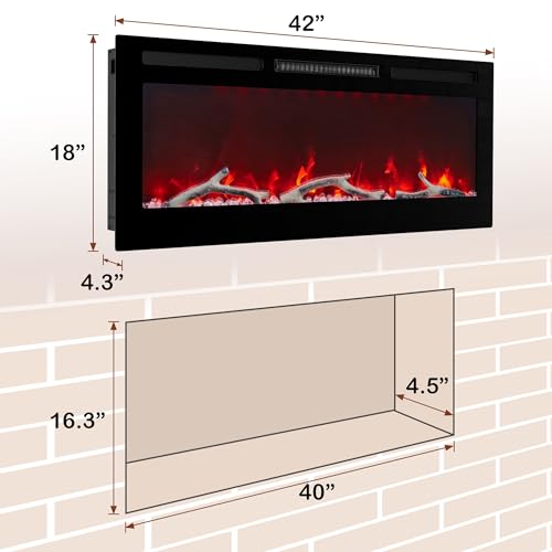 42in Wall-Mounted Electric Fireplace with Remote Control