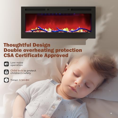 42in Wall-Mounted Electric Fireplace with Remote Control