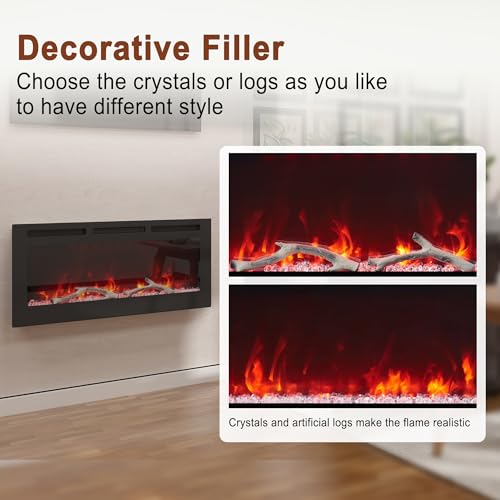 42in Wall-Mounted Electric Fireplace with Remote Control