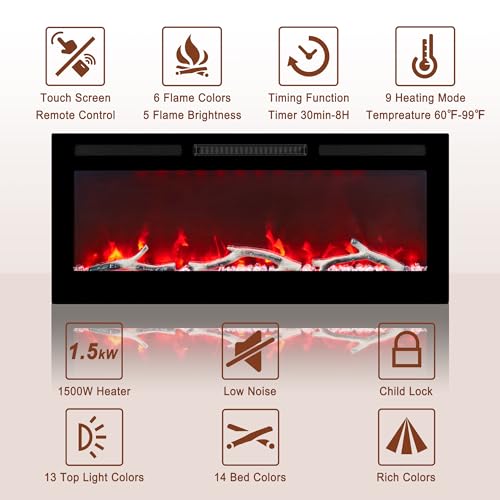 42in Wall-Mounted Electric Fireplace with Remote Control