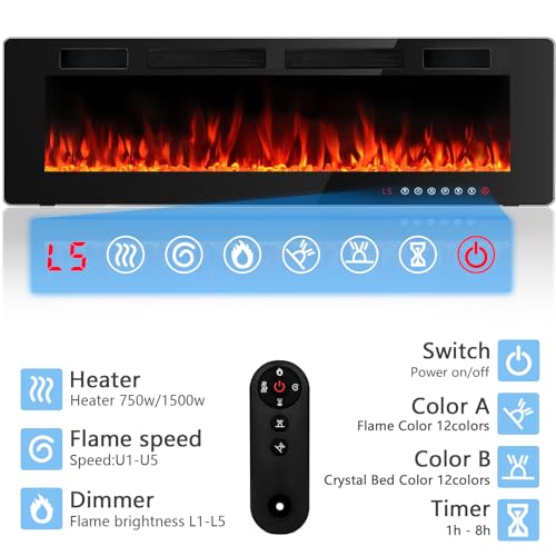 BOSSIN 72” Ultra-Thin Electric Fireplace with Remote