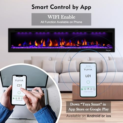 Masarflame 74" WiFi Smart Electric Fireplace