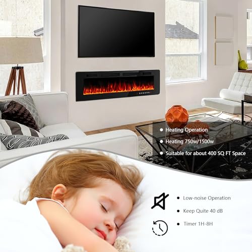 BOSSIN 72” Ultra-Thin Electric Fireplace with Remote