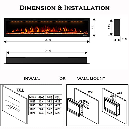 Masarflame 74" WiFi Smart Electric Fireplace