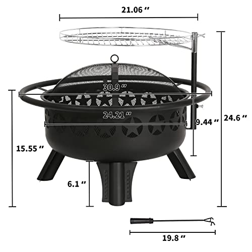 Hykolity 31" Wood Burning Fire Pit with Grill