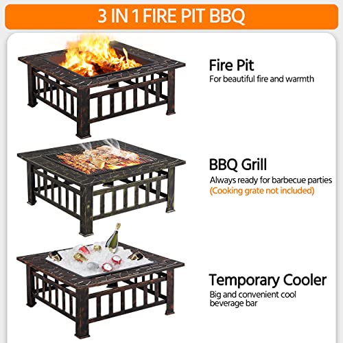 Yaheetech 34" Outdoor Square Fire Pit Table