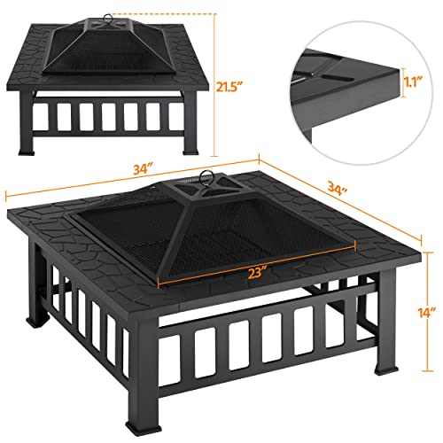 Yaheetech 34" Outdoor Square Fire Pit Table