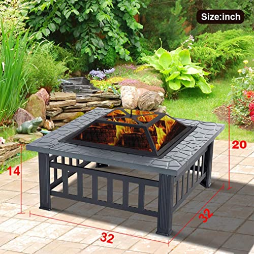 32" Outdoor Metal Fire Pit for Wood Burning