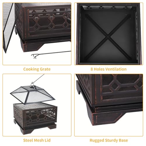 Hykolity 26" Deep Square Outdoor Fire Pit