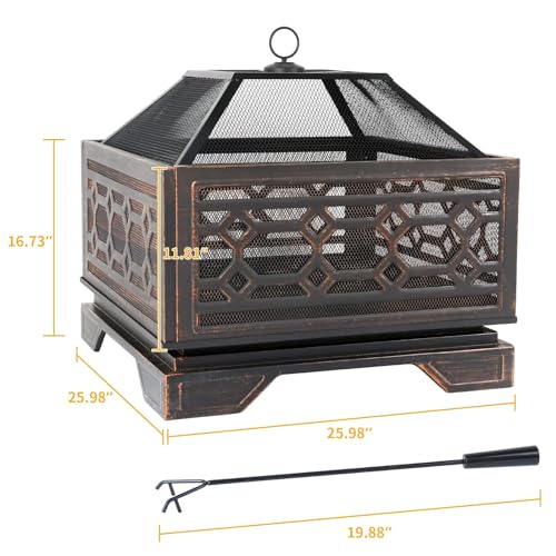 Hykolity 26" Deep Square Outdoor Fire Pit