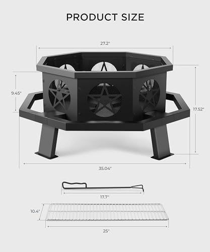 35" Outdoor Wood Burning Fire Pit with Grill
