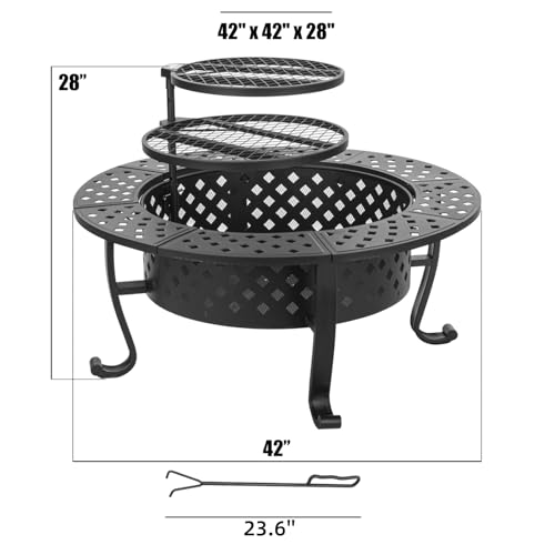 42 Inch Panovue Fire Pit with BBQ Grills