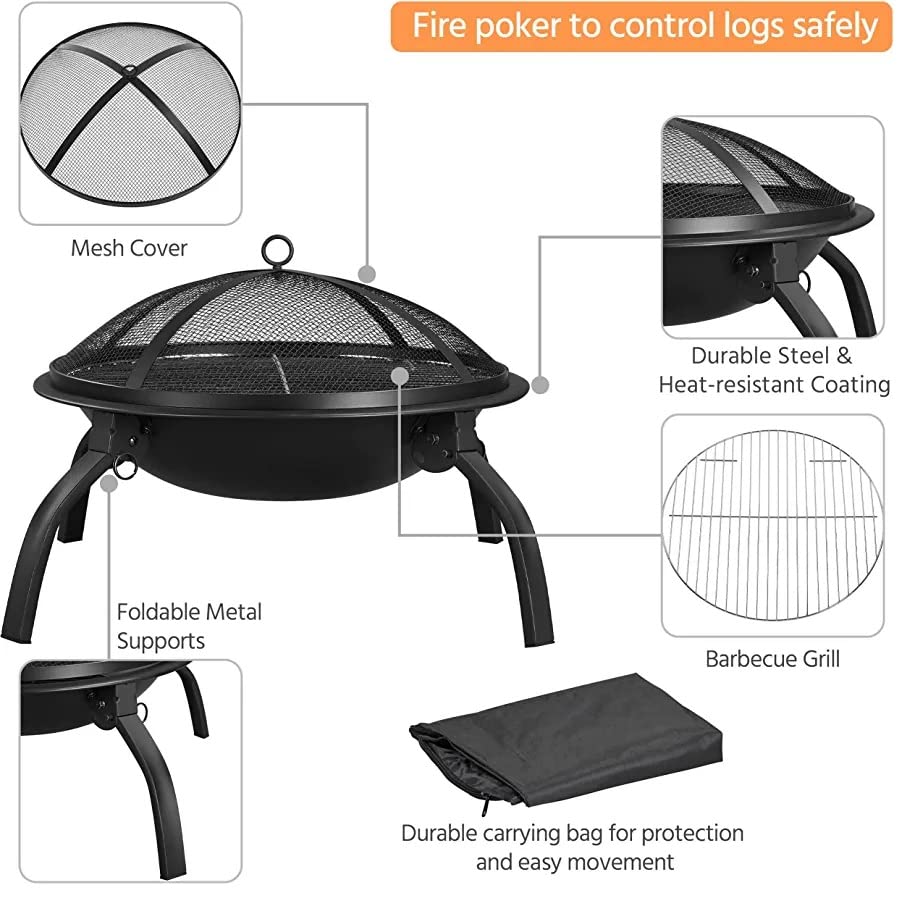 Large Steel Folding Fire Pit for Outdoor Use
