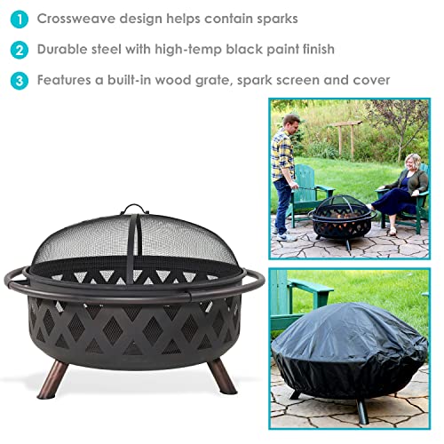 Sunnydaze 36-Inch Black Crossweave Outdoor Fire Pit