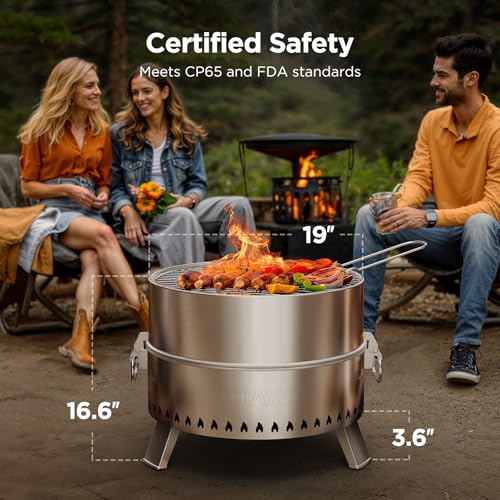 CIAYS 19" Smokeless Portable Fire Pit for Camping