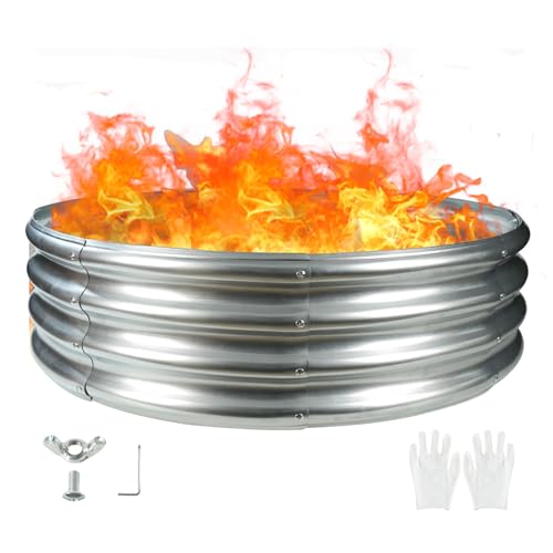 47" Silver Round Steel Fire Pit & Garden Bed