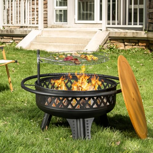 32" Outdoor Fire Pit with Grill and Lid