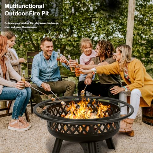 32" Outdoor Fire Pit with Grill and Lid