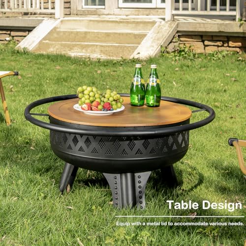32" Outdoor Fire Pit with Grill and Lid