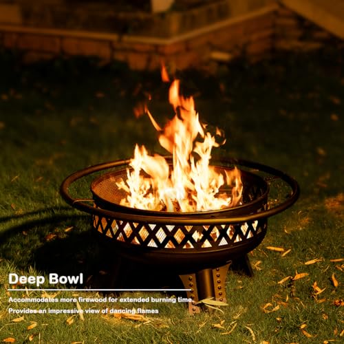 32" Outdoor Fire Pit with Grill and Lid