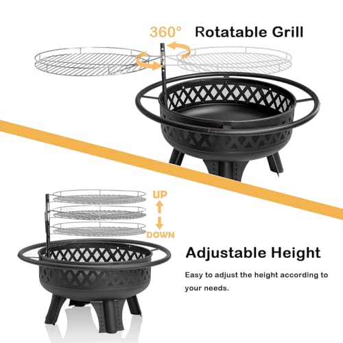 32" Outdoor Fire Pit with Grill and Lid