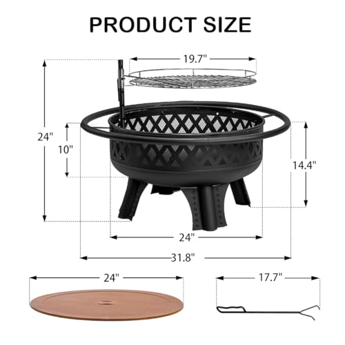 32" Outdoor Fire Pit with Grill and Lid