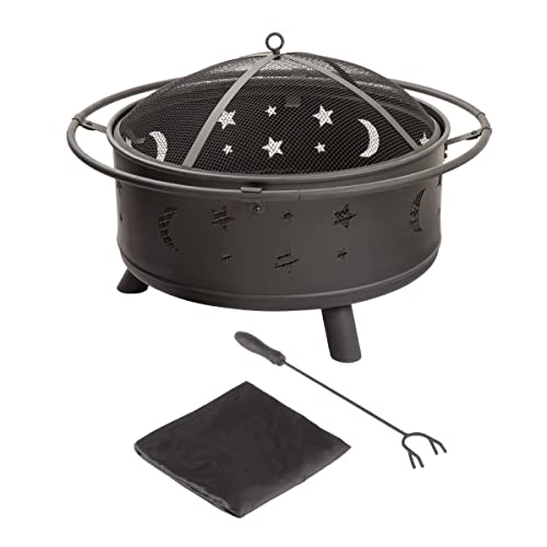 32-Inch Outdoor Wood Burning Fire Pit with Cover