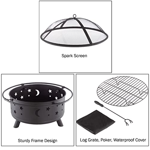 32-Inch Outdoor Wood Burning Fire Pit with Cover