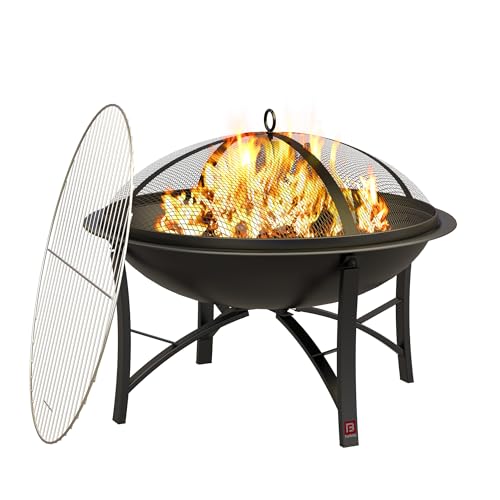 Outdoor Wood Burning Fire Pit with Screen Cover
