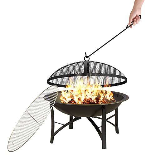Outdoor Wood Burning Fire Pit with Screen Cover