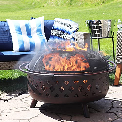 Sunnydaze 36-Inch Bronze Crossweave Fire Pit Set