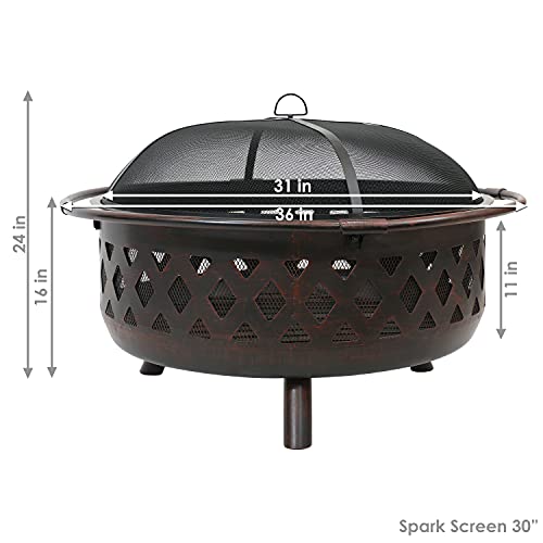Sunnydaze 36-Inch Bronze Crossweave Fire Pit Set